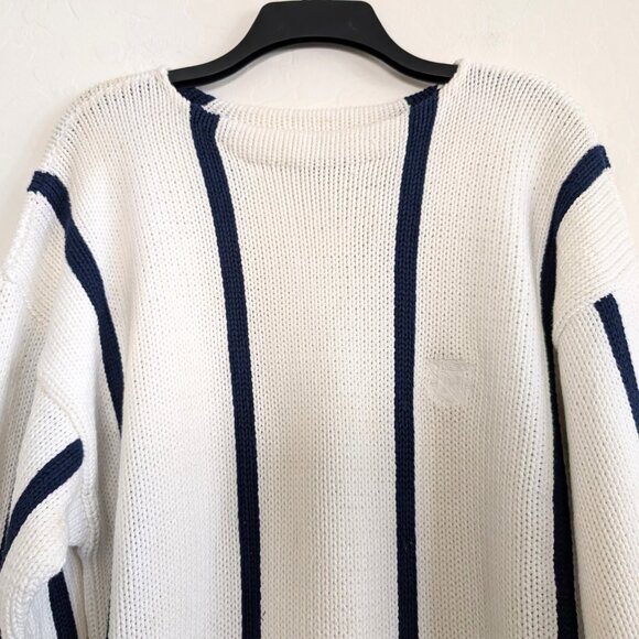 HAMPTON CUP Sweater By Nordstrom Men's L White Blue Striped Knit Preppy Nautical - Picture 4 of 12